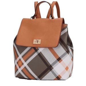 MKF COLLECTION YAYA PLAID BACKPACK COGNAC BROWN TAN NEW WITH TAGS